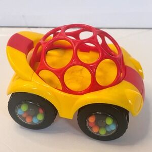 Oball Rattle and Roll Car Baby Toy Yellow Red Easy Grasp Sensory Vehicle